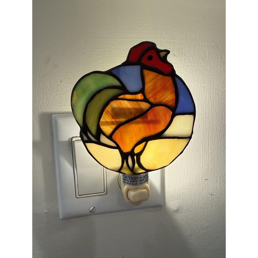 Vintage 2001 Stained Glass Night Light Chicken Rooster Working